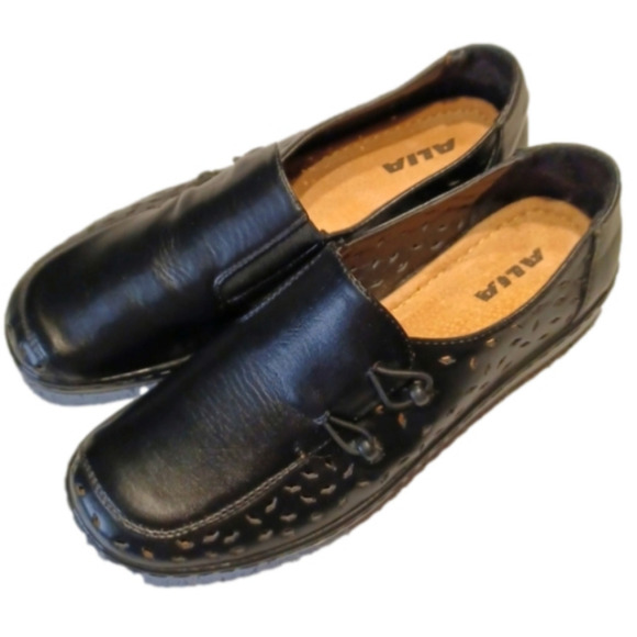Alia Women's Black Leather Vented Loafer Sz 8 - Picture 3 of 10